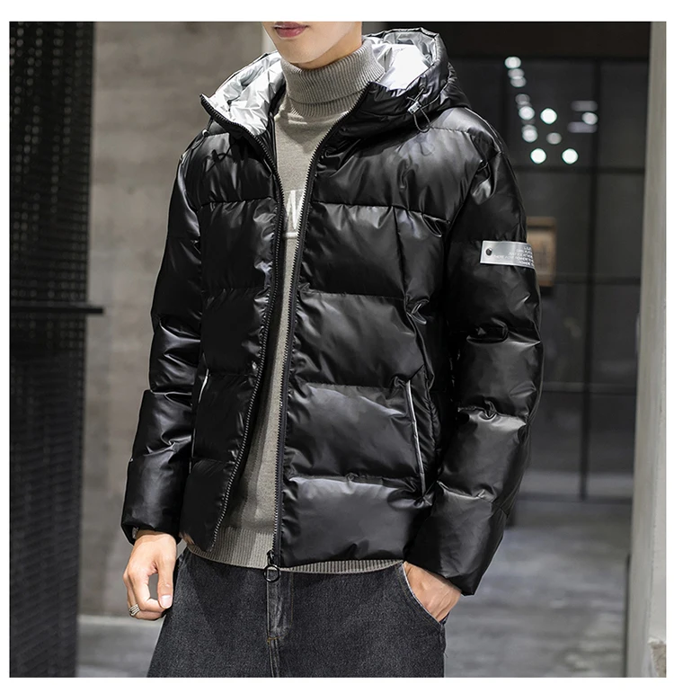Thick Warm Men Winter Jacket Clothes Casual Harajuku Mens Parkas Coats Bright Hooded Windproof Waterproof
