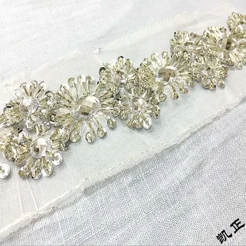 

2Yds Fake Pearl Beaded Lace Trim Vintage Mesh Fabric Paillette Ribbon 75mm Wide Rhinestone Fabric Braid Applique