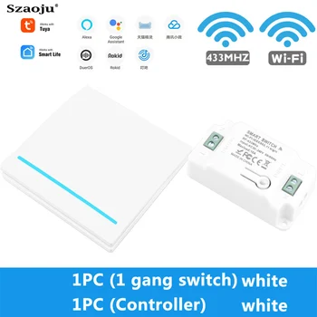 

Szaoju Switch Light Smart Life Tuya APP WiFi push RF Remote Control 433Mhz Wall Relay Timer Module ，Google Home Amazon Alexa