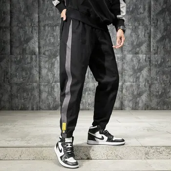 

Fashion Streetwear Men Jeans Loose Fit Stripe Designer Cargo Pants Black Color Casual Harem Trousers Hip Hop Jeans Men Joggers