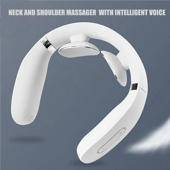

Electric Back and Neck Pulse Massager with Voice Broadcast Electric Cervical Traction Massage Pulse Stimulator Heating Function
