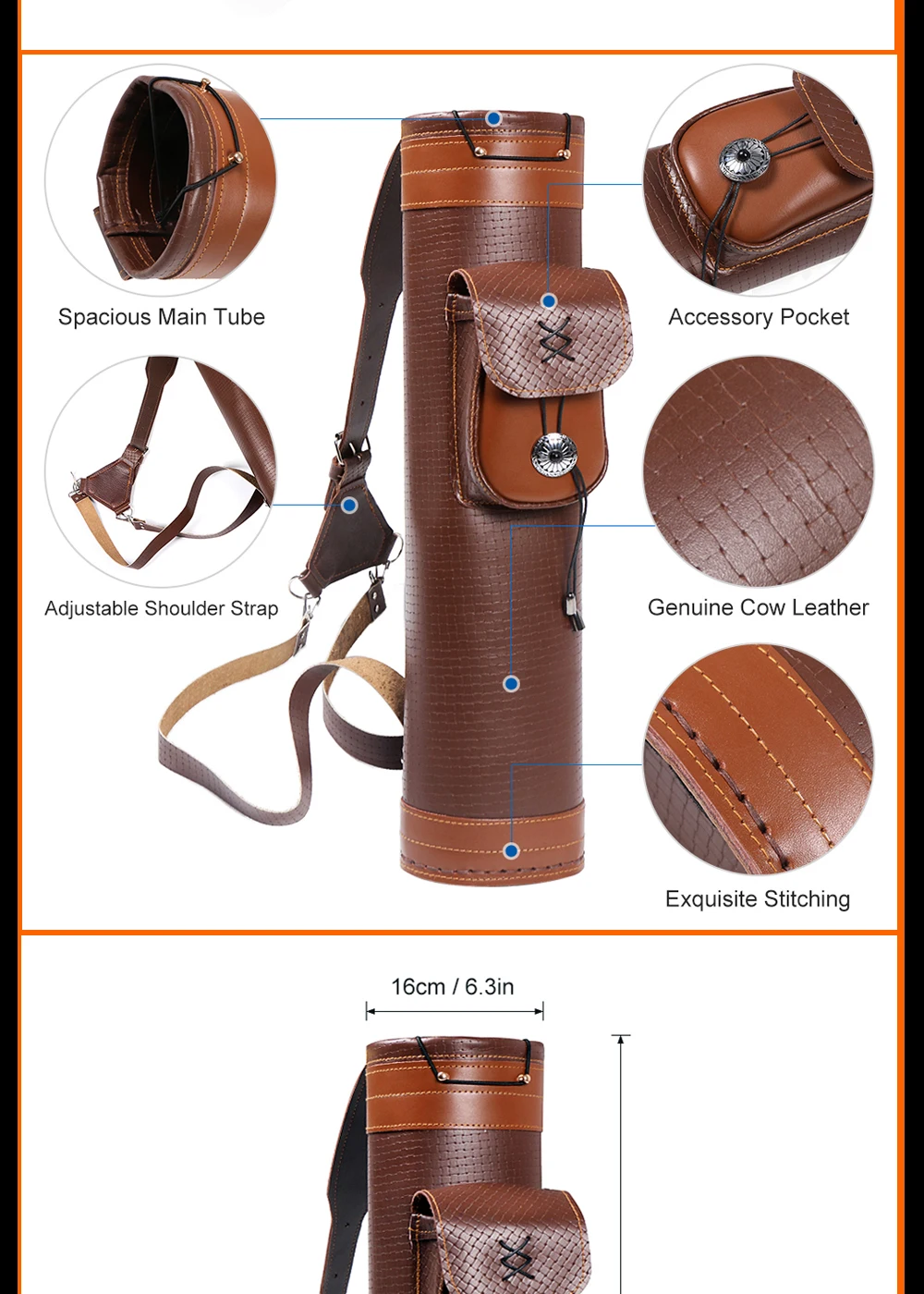 Traditional Portable Pouch Shoulder Belt Bag Carrying Genuine Leather Archery Quiver Arrow Back Quiver For Archery Shooting