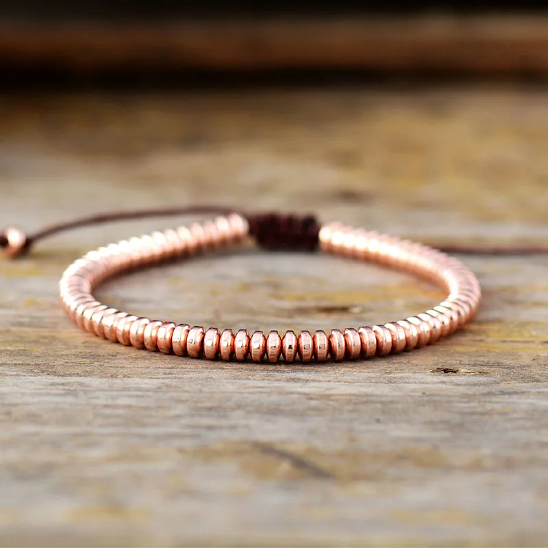 Beaded Bracelet Men Bracelet Cool Disc Shape Hematite Stone Handmade Beads Friendship Macrame