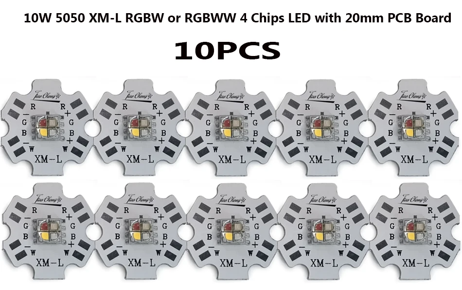 10PCS 10W XML RGBW RGBWW LED light-emitting diode 5050 4 Chips with 20mm PCB