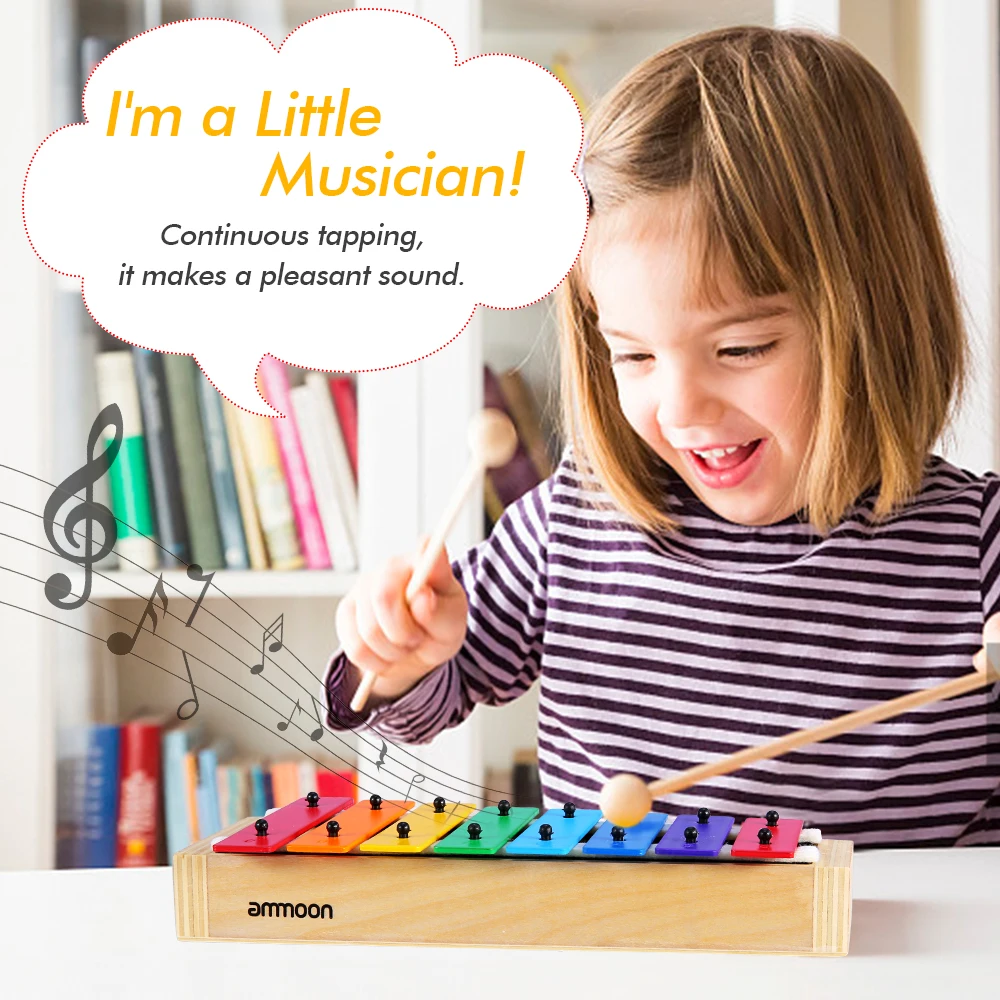 

Kids 8 Keys Compact Size Xylophone Glockenspiel with Wooden Mallets Percussion Musical Instrument Toy Gift