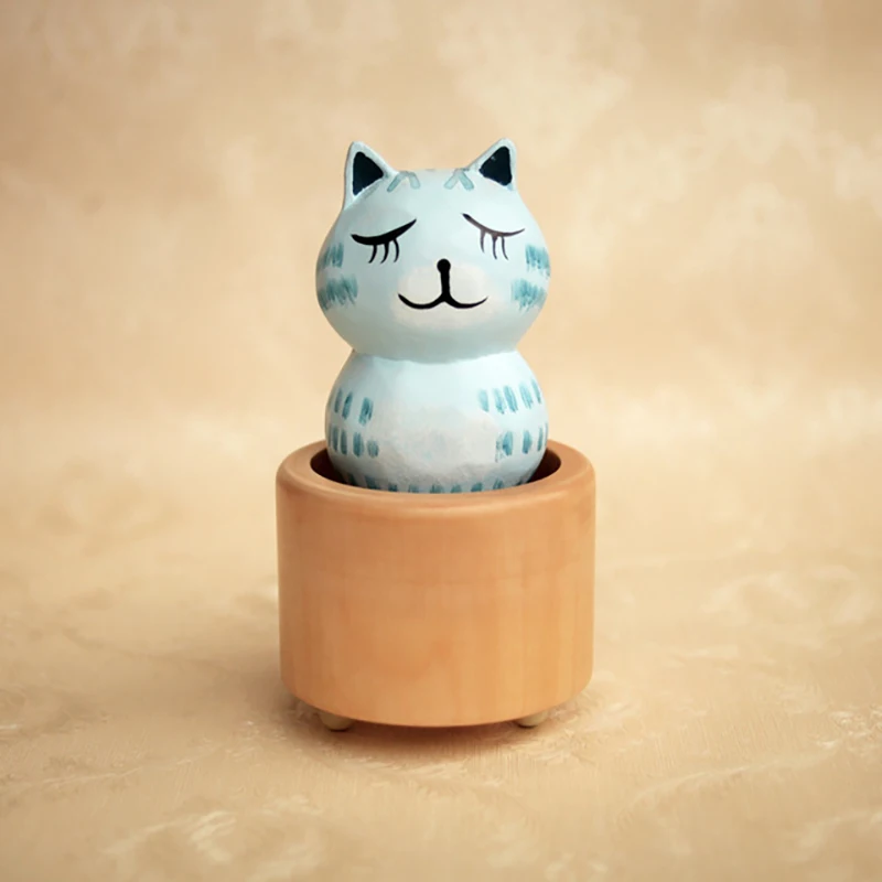4 цвета Kawaii мультяшная кошка музыкальные коробки деревянная музыкальная шкатулка деревянные поделки Ретро подарок на день рождения винтажные аксессуары для украшения дома
