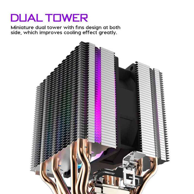 Процессор воздушный охладитель 6 тепловых трубок двухбашенный радиатор с 90 мм радужные светодиодные вентиляторы для Intel 775/1150/1155/1156/1366