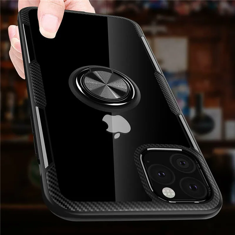 

Magnetic Car Holder Ring Case On The For iPhone 11 Pro Max 7 8 6 6s Plus X XS MAX XR Transparent Soft Silicone Bumper Phone Case