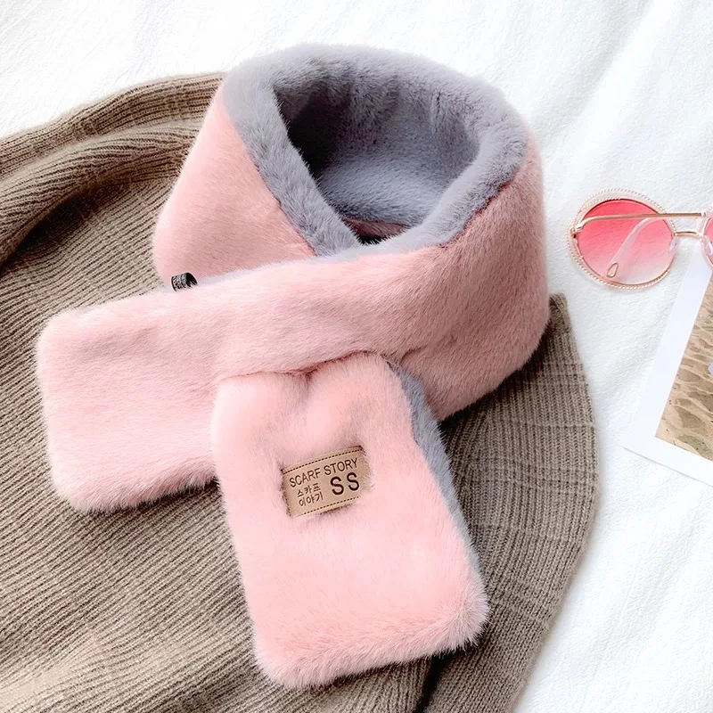 New style Fashion Soft Women Faux Rabbit Fur Collar Scarf Plush Collar Neck Warmer Winter Shawl femme Collar scarf - Цвет: 08