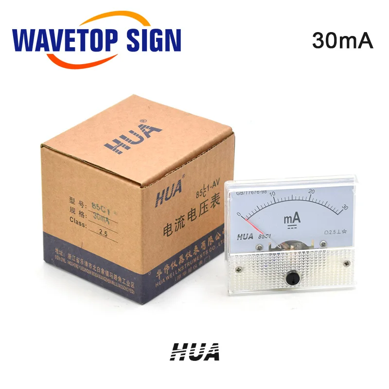 WaveTopSign Хуа Амперметр 30mA 50mA 85C1 DC 0 аналоговая Amp Панель измеритель тока для CO2