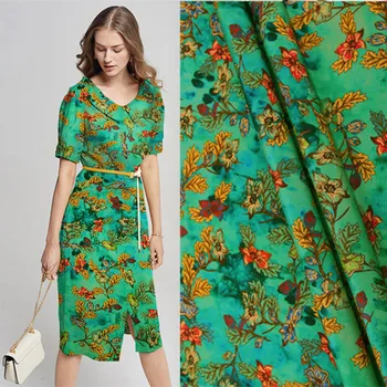 

Gambiered Canton Gauze mulberry silk crepe de chine fabric 138cm width 15 mm summer printed shirt pants sewing fabric for dress