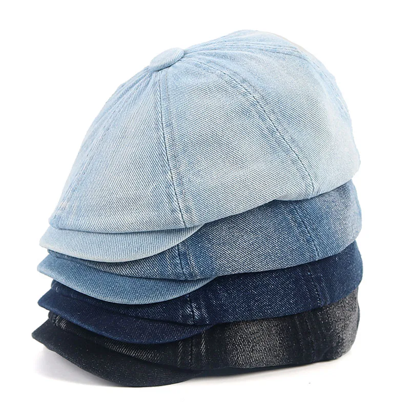 Cotton Denim Beret Hat Men Women 2022 Fashion Spring Vintage Boinas Para Hombre Peaky Blinders Newsboy Flat Caps Octagonal Hats painter beret hat