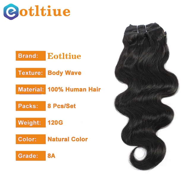 Clip In Hair Extensions Human Hair Brazilian Body Wave Clip In 8 Pcs/Set Natural Black Color Clip Ins Remy Hair 8-26 Inch 120G 3