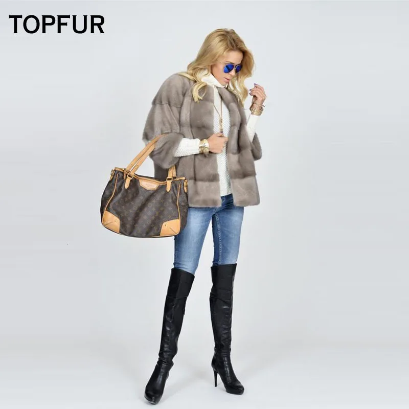 TOPFUR, новинка, модное зимнее Короткое женское пальто, пальто из натурального меха для женщин, натуральный мех норки, верхняя одежда и пальто, черные Базовые Куртки