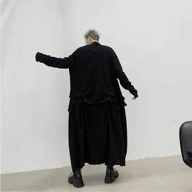 M-XL! Весенний Темный стиль, индивидуальный дизайн, мужской свободный Тренч средней длины выше колена, мужская куртка