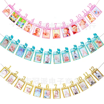 

Newborn To 12 Months Photo Banner Birthday Party Supplies First 1st One Year Old Mermaid Ocean Theme Party Decoration GIft DGU31