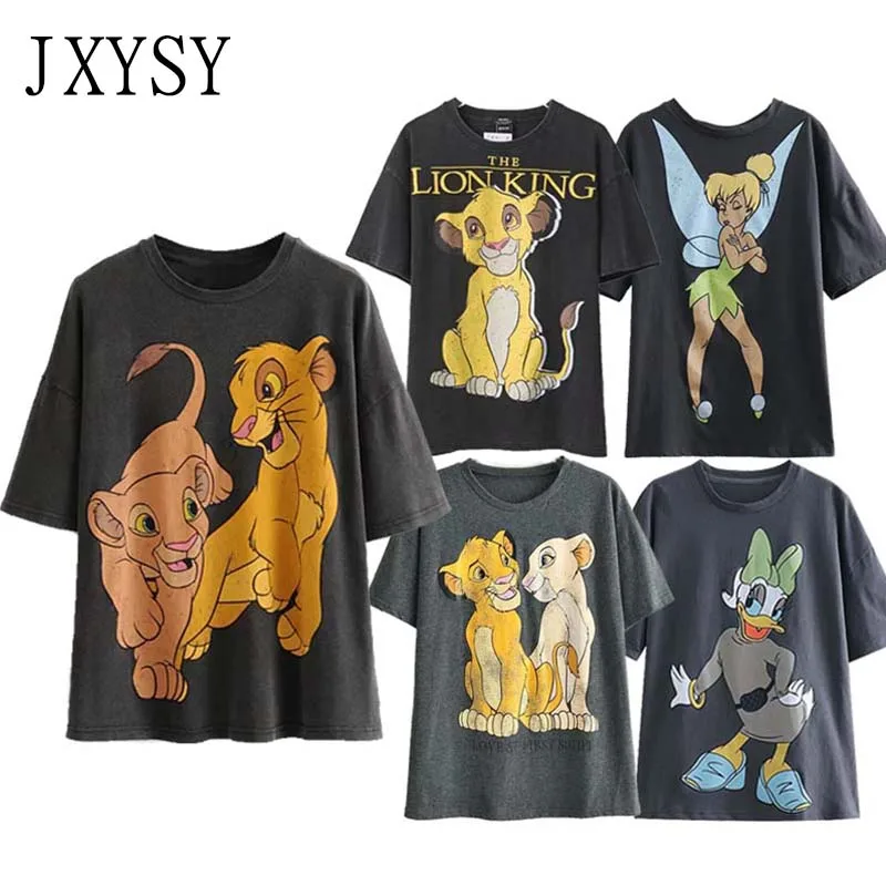 

JXYSY Women T-shirt 2020 England Style Fashion Cartoon Lion King Print Tee Summer O-neck Short Sleeve T-shirt Female Tops