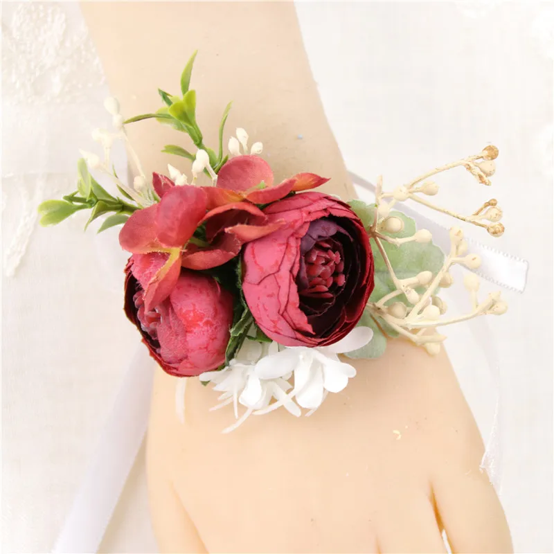 wrist corsage-M Букет невесты Мода Высокое качество для девочек наручные корсаж свадебная бутоньерка искусственный Шелковая Роза украшение для свадьбы с декоративным цветочным рисунком и ленточной перемычкой под пальцы браслет для выпускного вечера вечерние свадебные бутоньерка - Цвет: wrist corsage-M