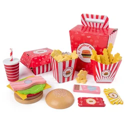 Jouets de cuisine pour bébé, Simulation de Hamburger en bois, frites, modèle de restauration rapide, ensemble de hamburgers, jouets de maison pour enfants 