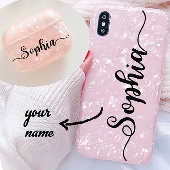 

Personalized Name Pink Case for iPhone 11 Pro Max Xs XR X 6 6s 7 8 Plus Case match with airpods 2 &1 3 pro case with Keychain