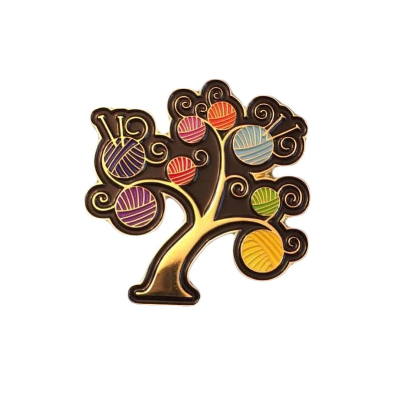 

Yarn tree enamel pin gold tone knitting crochet brooch gift for knitters coworker