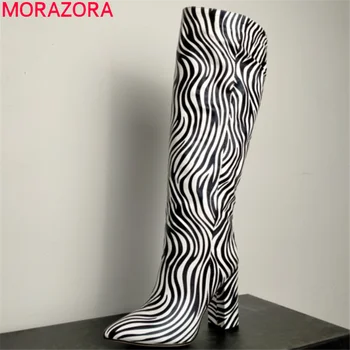 

MORAZORA 2020 big size 34-43 winter knee high boots thick high heels pointed toe ladies shoes high quality fashion women boots