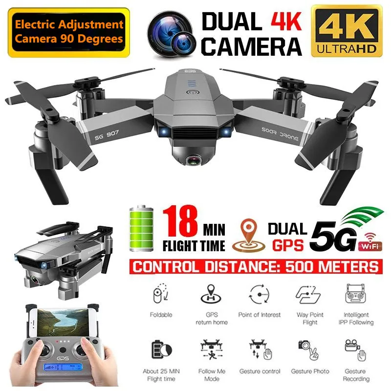 $104.49 Professional Drone 4K HD Dual Camera Antishake Selfie Drone GPS Smart Follow 5G WIFI FPV RC Helico