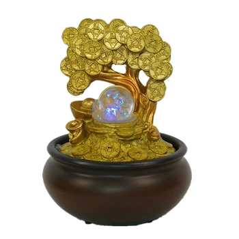 

110/220V Creative Resin Gold Money Tree Water Fountain Best Feng Shui Ornaments Office Lucky Ball Home Decoration & Humidifier