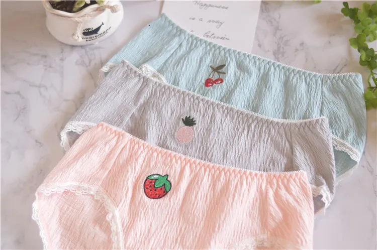 SP&CITY Solid Pleated Fruits Embroidery Cotton Underwear For Women Menstrual Panties Sweet Lace Edge Girl Briefs Female Lingerie
