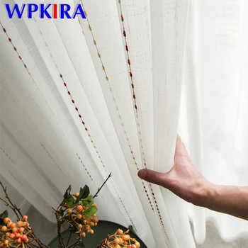 

Modern Simple Jacquard Embroidered Tulle Curtain For Kids Girls Bedroom Fancy Sheer Window Curtain Living Room Linen Tulle WP423