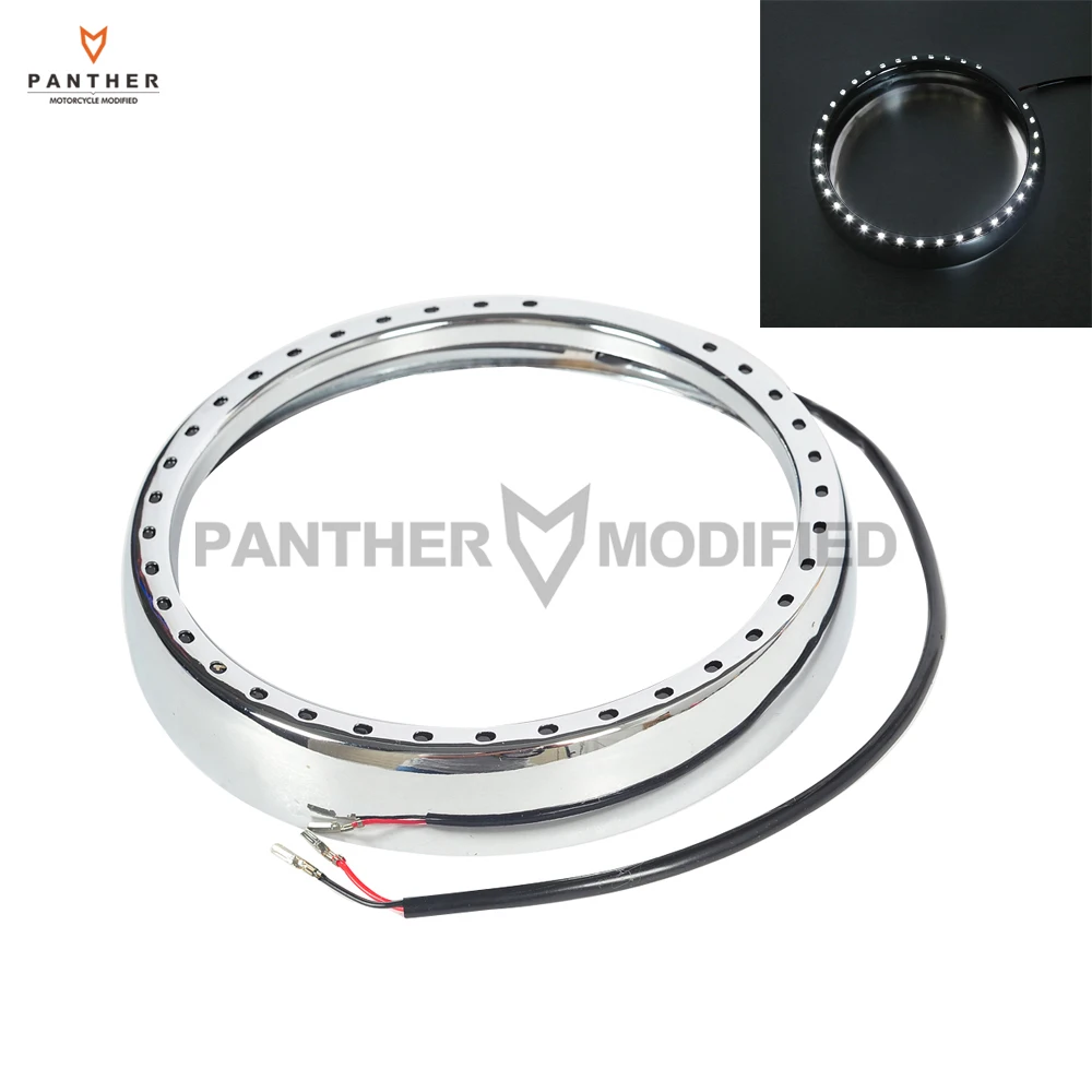 

7" Chrome Motorcycle Headlight Trim Ring with Light Case for Harley Davidson Touring Electra Street Glide