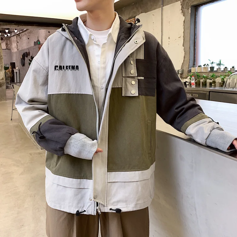 

2019 Autumn Workwear Casual Loose-Fit Hooded Youth Couples Jacket A095-jk5000-p95 Hong Kong Style Gray