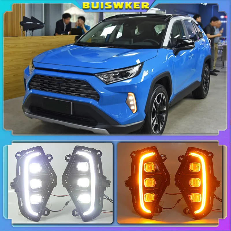 

1Set Car LED Daytime Running Light DRL For Toyota RAV4 2019 2020 2021 Yellow Turn Signal Light Bumper Lamp Fog Lamp