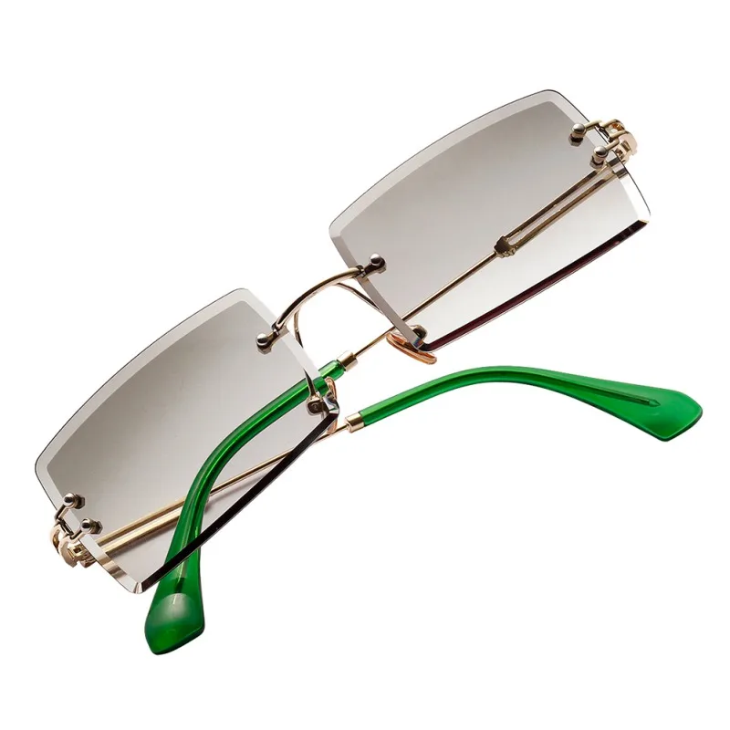 Маленькие прямоугольные Солнцезащитные очки женские без оправы Квадратные Солнцезащитные очки для женщин Летний стиль Женские Зеленые Синие