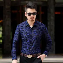 Мужские шелковые Vevlet цветочные рубашки прозрачные летние тонкие мягкие мужские рубашки с длинными рукавами Camisa Social Masculina Chemise Homme