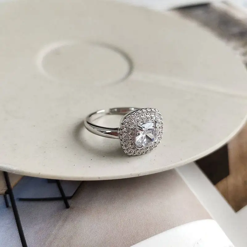 INZATT, настоящее 925 пробы, Серебряное геометрическое квадратное кольцо с полным цирконием, изменяемое размер, модное женское свадебное ювелирное изделие, аксессуары
