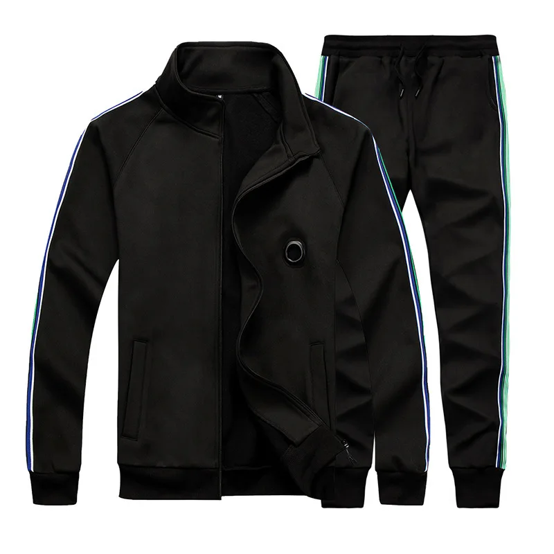 

Men's Solid Color Striped Zipper Long Sleeve Two-piece Set training Jogging Running GYM sport suit men