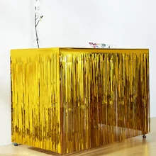 29x108 Inch Metallic Gold Foil FringeTinsel Disposable Table Skirt For Rectangle Round Tables Wedding Birthday Party Decoration