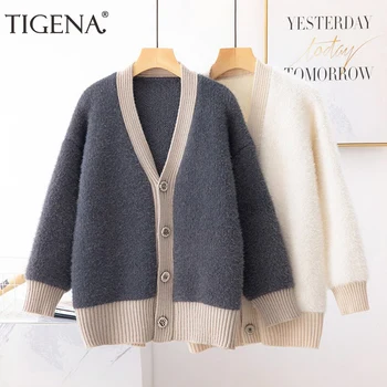 

TIGENA Casual Single Breasted Cardigan Women 2019 Autumn Winter Long Sleeve Sweater Cardigan Female Knitted Jacket Women