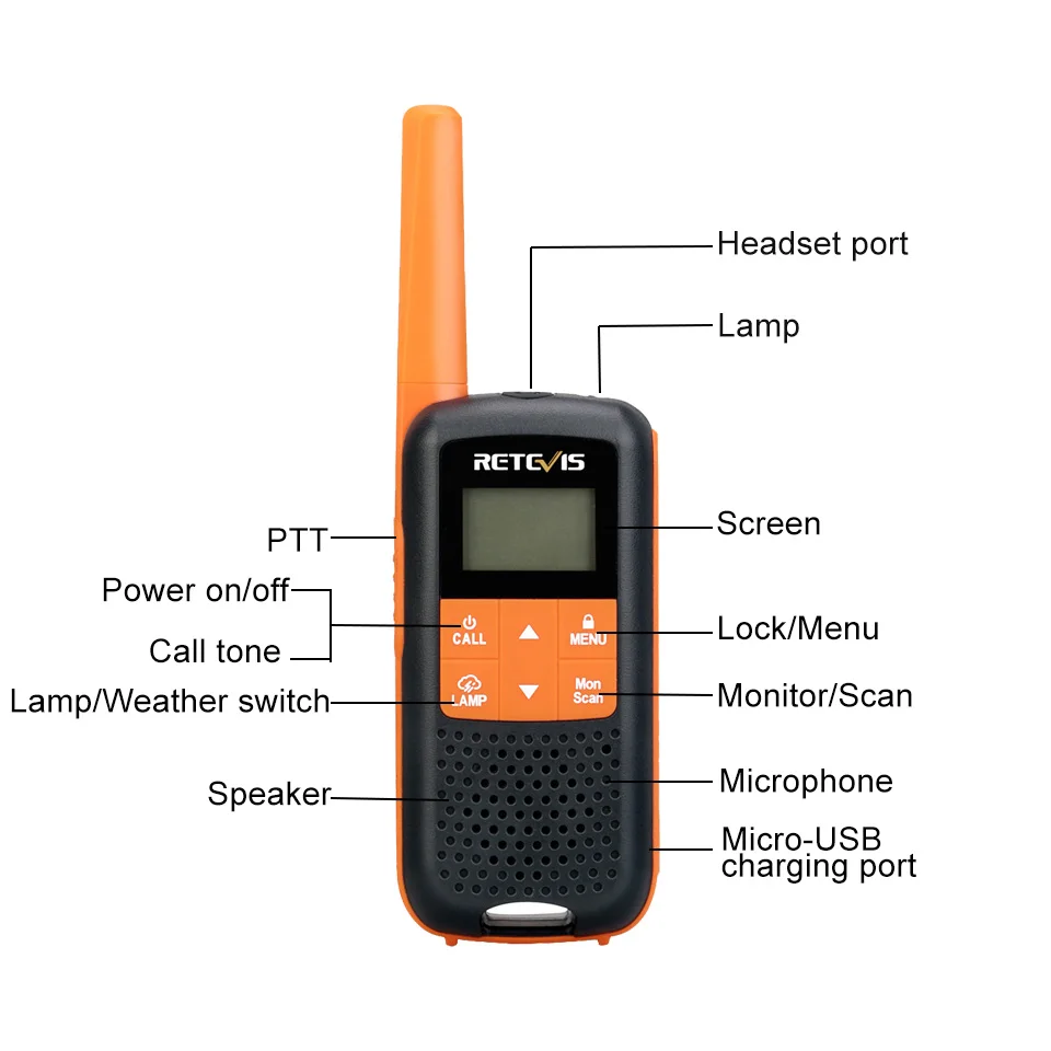 Рация Retevis RT649/RT49 PMR446 FRS для семейного использования 2 шт. водонепроницаемая IP65