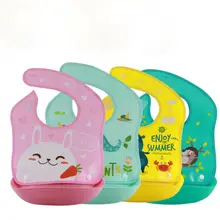 New Baby unisex Silicone Waterproof Bib Wipe Clean Cartoon Washable Roll Up Crumb Catcher Feeding Eating Eating Cute Baby's Bib