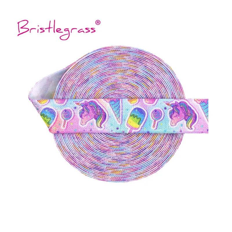BRISTLEGRASS 2 5 Yard 5/8" 15mm Unicorn Rainbow Print FOE Fold Over Elastics Spandex Satin Bands Hair Tie Dress Tutu Sewing Trim | Дом и