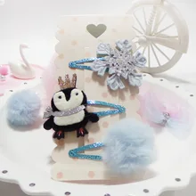 Детские заколки в Корейском стиле, полностью ручная работа, пушистый, милый маленький пингвин, заколка для волос для маленьких девочек, аксессуары для волос