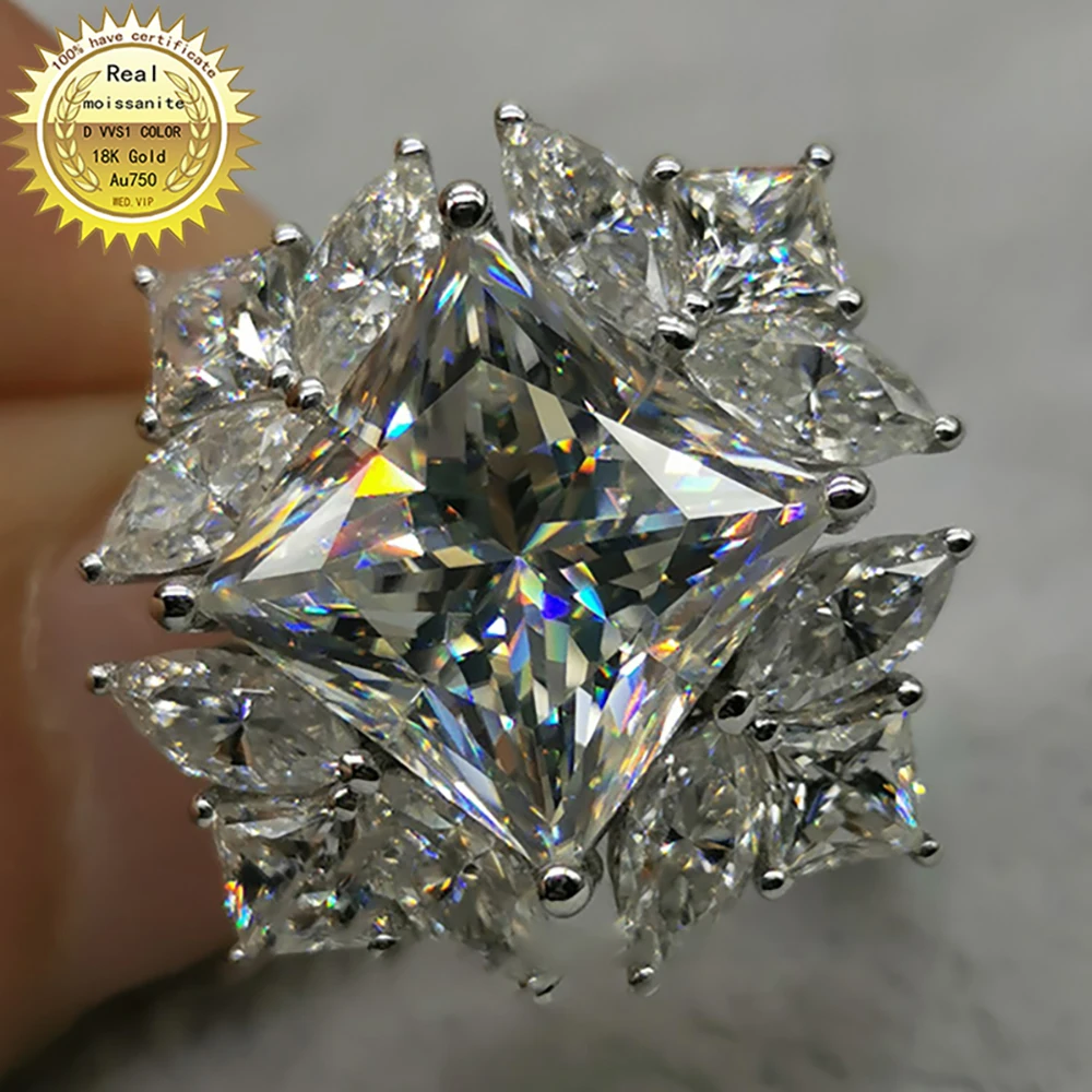 

10K White Gold 5Carat DVVS1 Moissanite Diamond Ring princess shape Women Wedding Party Anniversary Engagement Ring Elegant