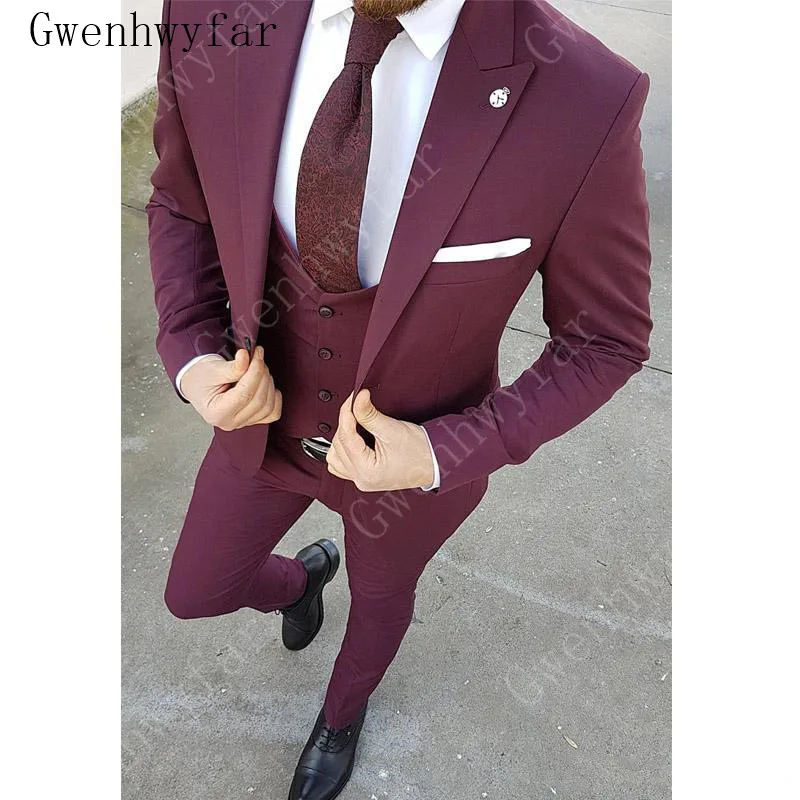 Color 18 Модные смокинги для жениха Женихи, мужские бежевые облегающие костюмы, подходят для лучших мужчин, Свадебные/Мужские костюмы жениха(пиджак+ брюки+ жилет - Цвет: Color 18