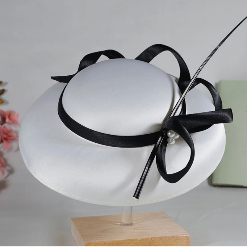 

Women Satin Fascinator Bride Hat Cocktail Wedding Party Church Headpiece Retro Headwear Formal Hair Accessories
