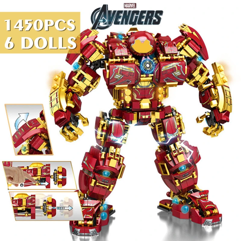 Marvel Avengers 1450PCS Iron Man MK44 Ironman Hulkbuster Hulk Superheroes Robot Figures Ideas Building Brick Block Gift Toy | Игрушки и
