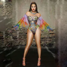 Стразы с кисточками, растягивающийся костюм с высокой вилкой, цветной сиамский сценический костюм, костюмы для взрослых, для певцов, джазовых танцев, сексуальные костюмы