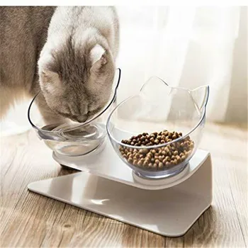 

Cute Pet Cat Bowl Dual-use Transparent Bowls Protect Cervical Vertebra Tilt Mouth Drinking Water Food Storage Bowl For Dogs Cats