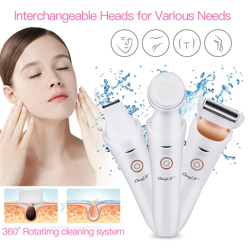 

3 In1 Electric Female Shave Epilator Hair Removal Trimmer USB Rechargeable Face Brush Waterproof Lady Shaving Machine